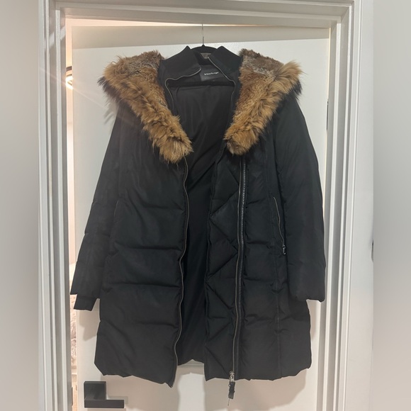Mackage Black Down Puffer Coat with Fur-Trim Hood – Size M